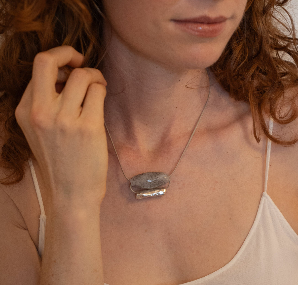 Grape necklace in sterling silver and blown glass, handmade by Aguamarga Studio and House of VV in Barcelona