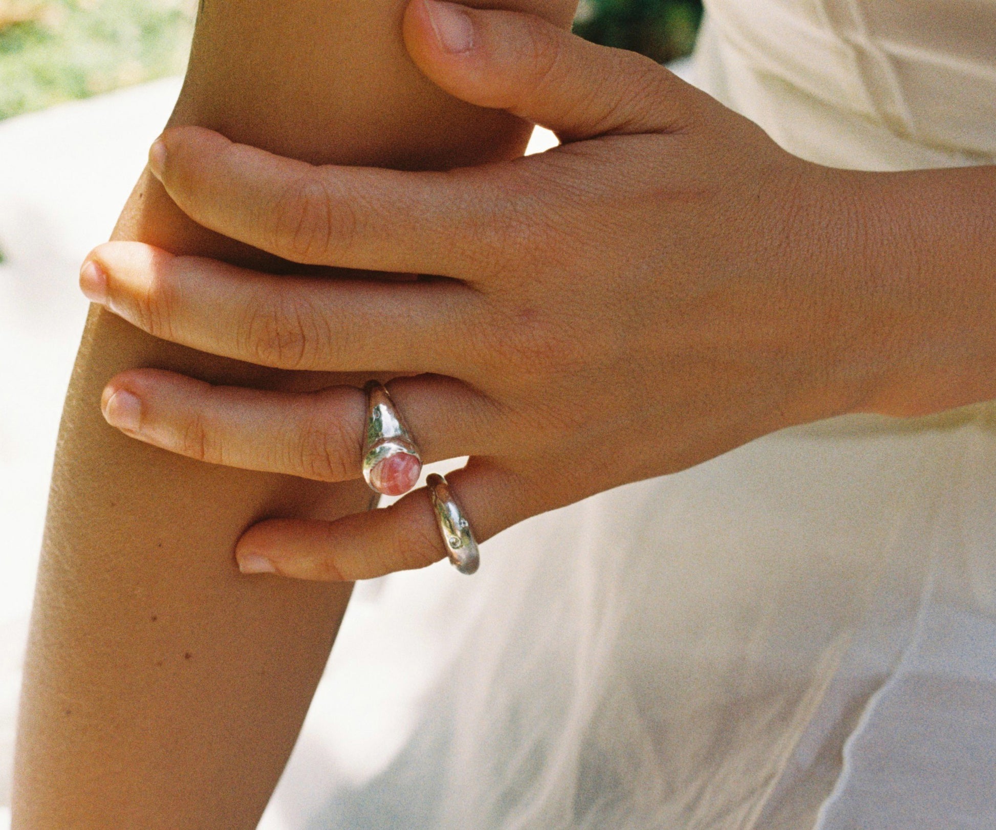 Rings made of recycled silver with an organic texture and handmade finish