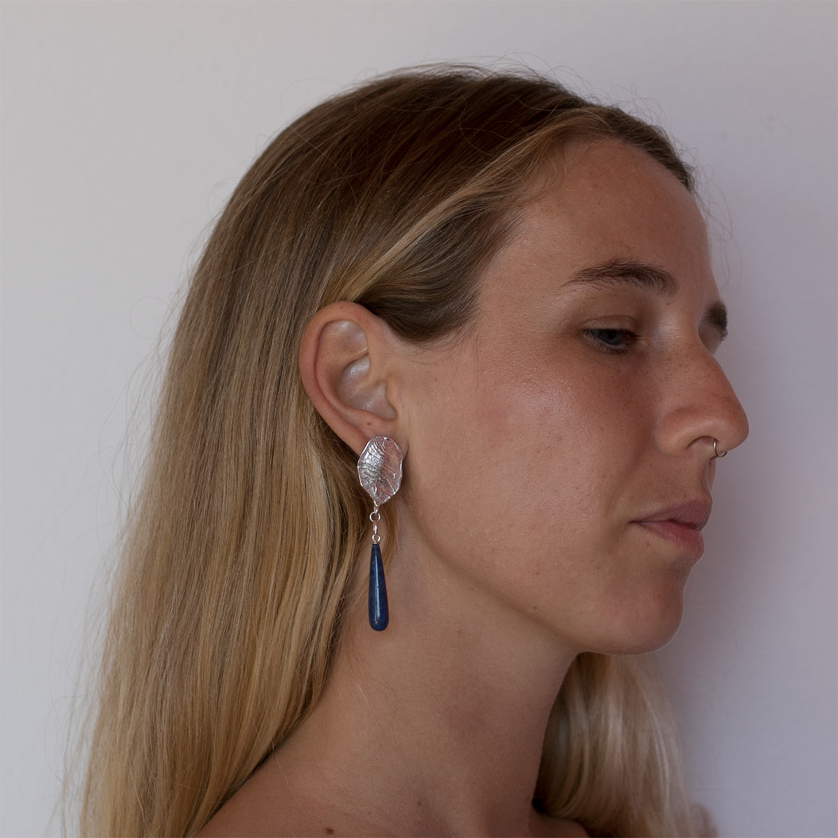 CRETA BLUE long dripping earrings in Dumortierite - Limited Edition