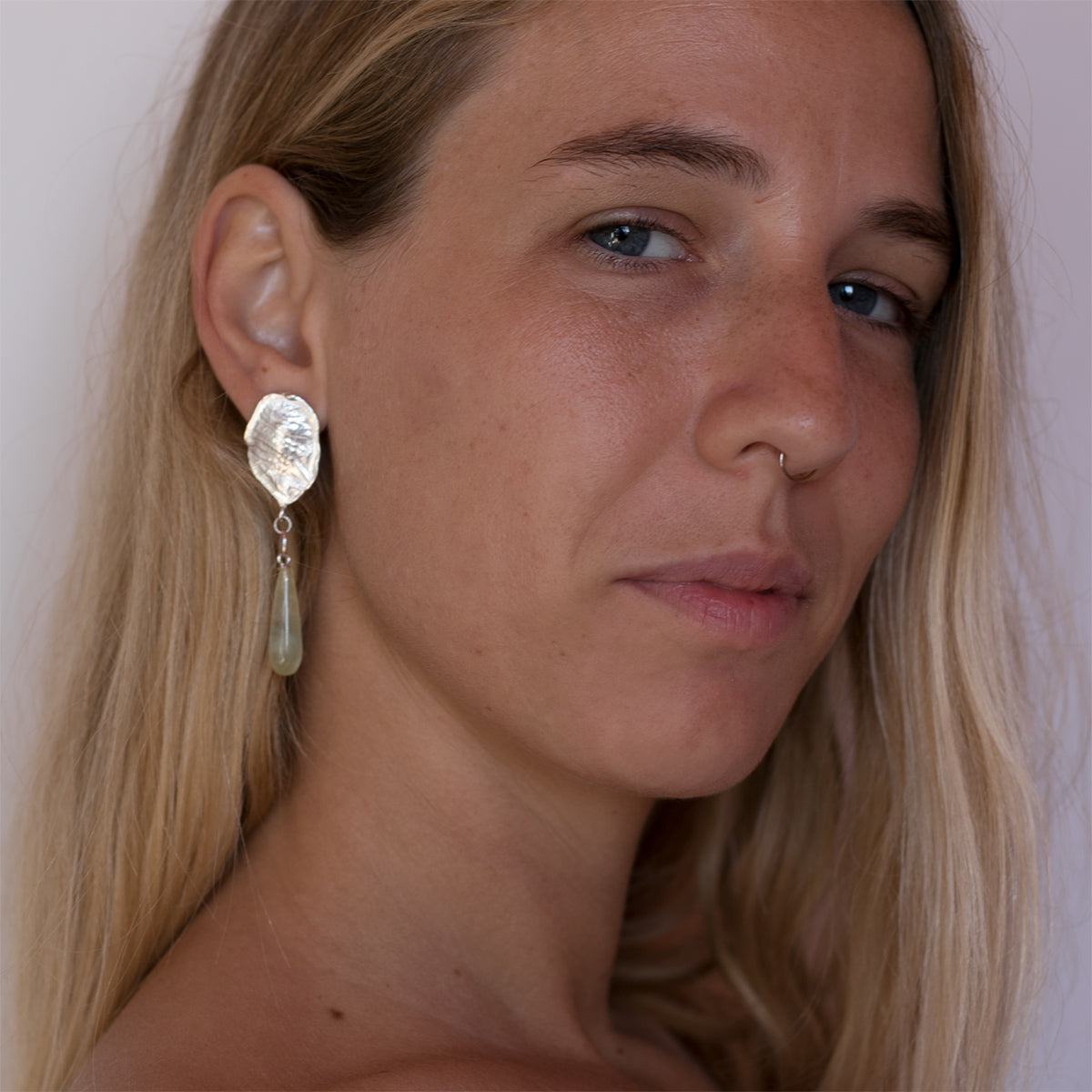 CRETA GREEN long dripping earrings in Prehnite - Limited Edition