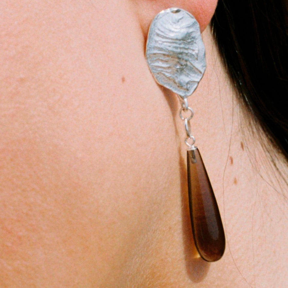 CRETA BROWN long dripping earrings in Smoky Quartz - Limited Edition