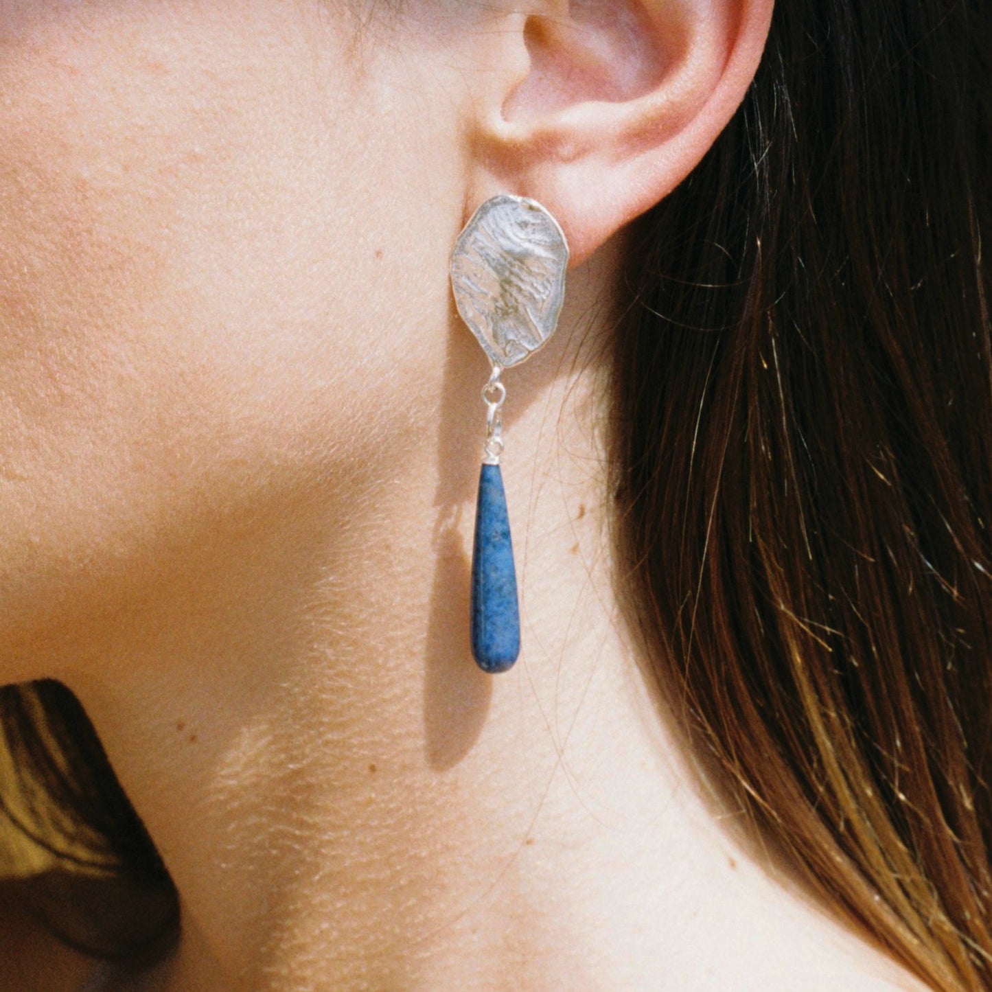 CRETA BLUE long dripping earrings in Dumortierite - Limited Edition