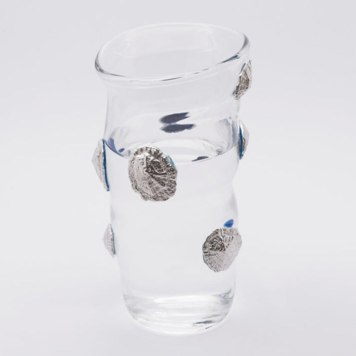 Egeo large hand-blown glasses with sterling silver shells by Aguamarga Studio and House of VV