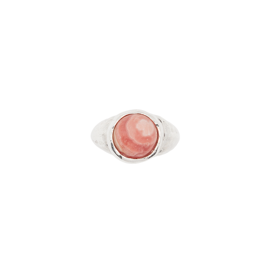 Garden ing in silver with natural pink stone by Aguamarga Studio