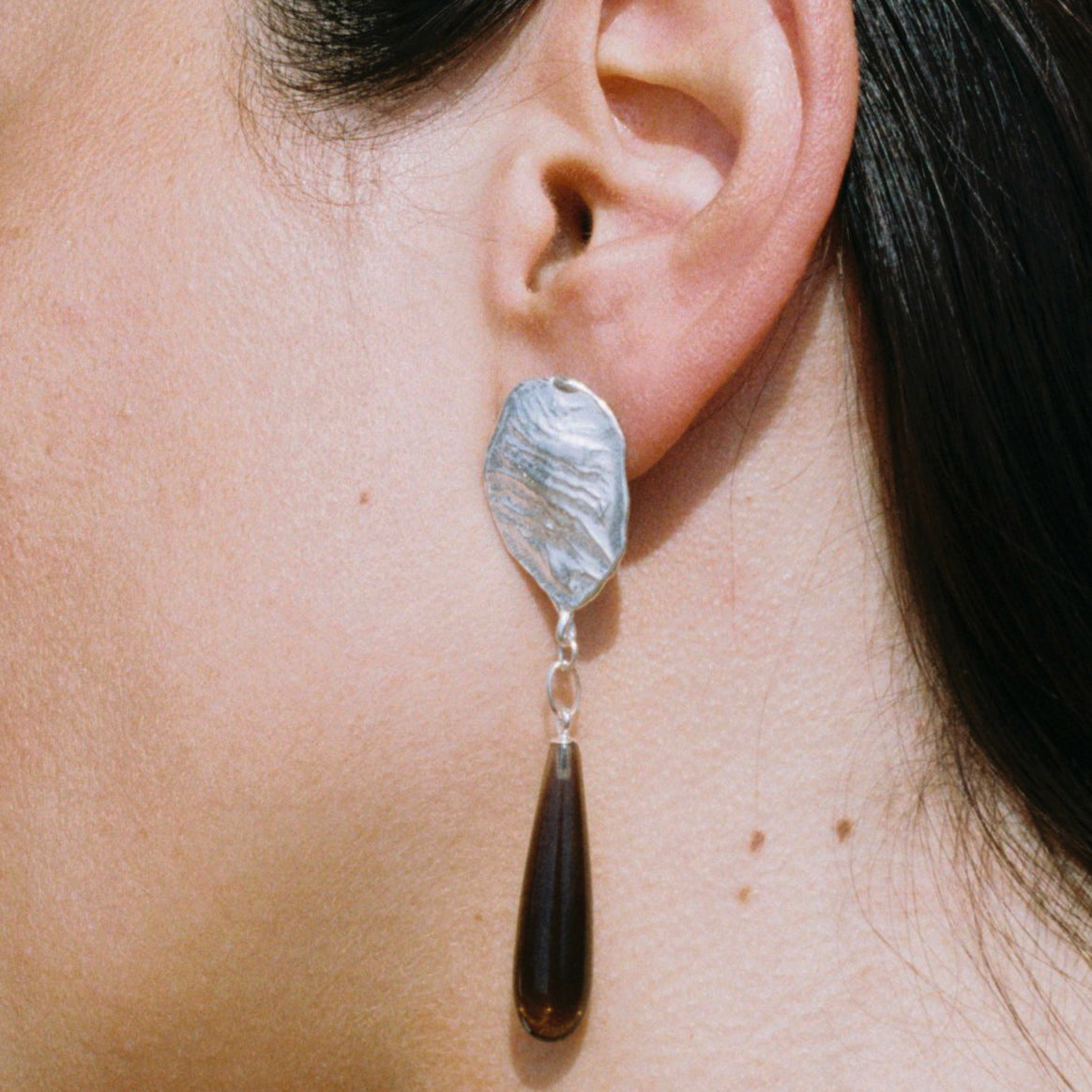 CRETA BROWN long dripping earrings in Smoky Quartz - Limited Edition